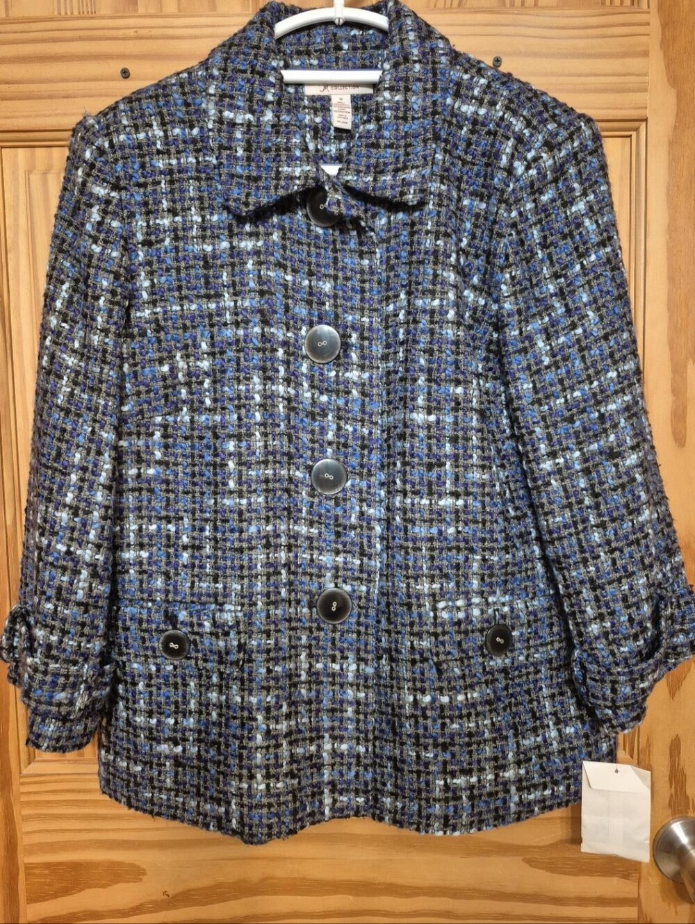 JM Collection Blue Tweed Bouclé Jacket – Size 12 – NWT